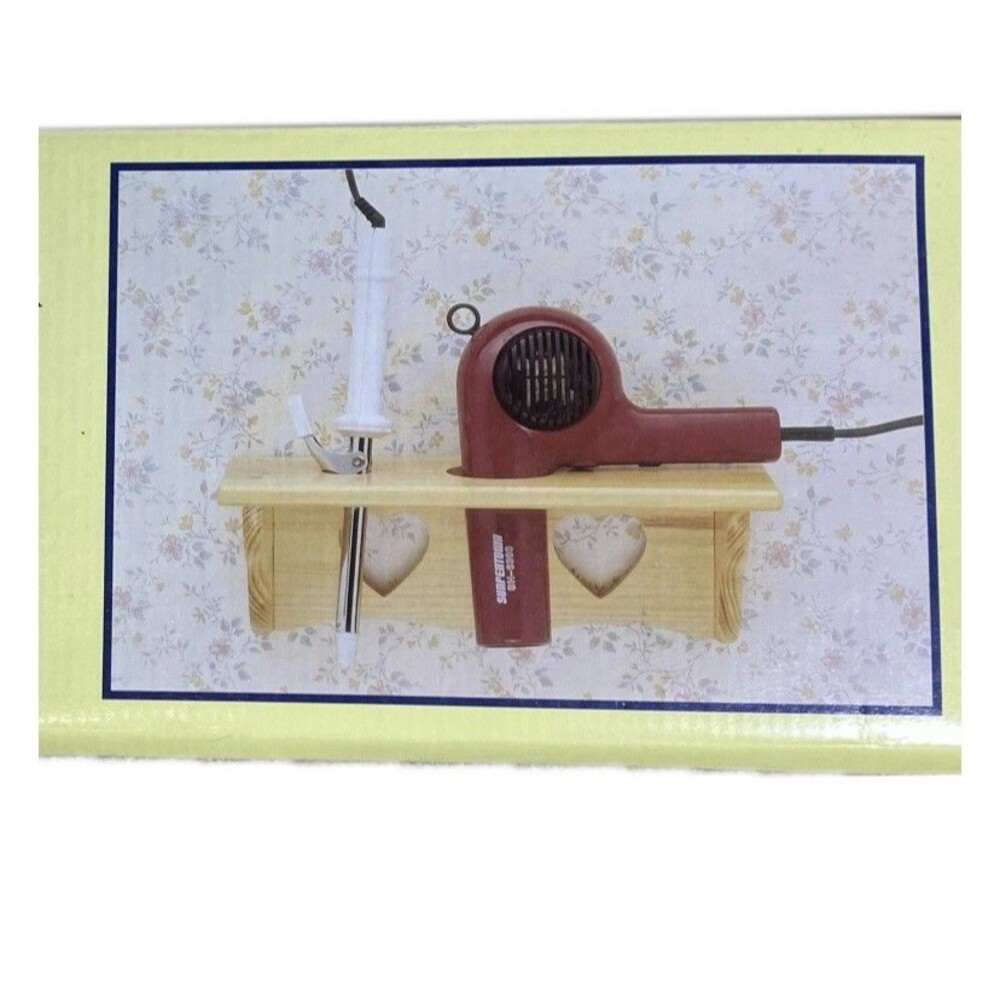 Vintage Wood Hair Dryer & Curling Iron Holder Kit DIY Country Heart Wall Mount